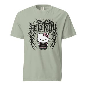 Heavyweight Garment Dyed T-shirt - Hello Kitty Deathcore Style Streetwear