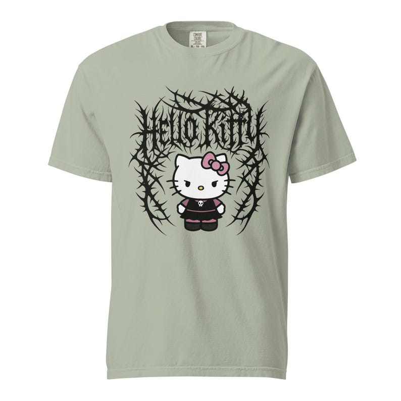 Heavyweight Garment Dyed T-shirt - Hello Kitty Deathcore Style Streetwear