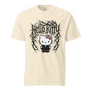 Heavyweight Garment Dyed T-shirt - Hello Kitty Deathcore Style Streetwear