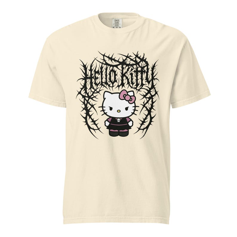 Heavyweight Garment Dyed T-shirt - Hello Kitty Deathcore Style Streetwear