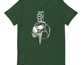 Koszulka z grafiką Skull Knife, odzież w stylu wojskowym