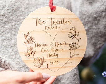 Personalized Family Christmas Ornament: Engraved Wood Keepsake