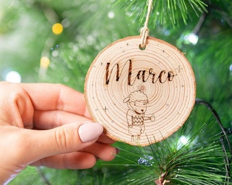 Boys Christmas Ornament, Personalized Christmas Ornament for Boyfriend, for Friends, Custom Kids Wood Gifts,  Engrave Wood with name, Xmas