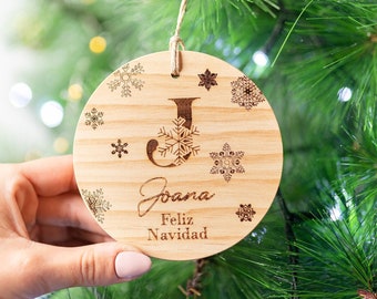 Personalised Ornament with Initial, ABC Snowflake Initials, Wooden gift, Personalized Christmas Gift with names for Daughter, Son, Friends