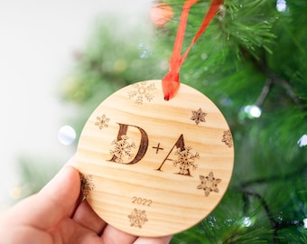 Personalised Christmas Bauble, Wooden Christmas Ornament, Initials in  Wooden, Personalized Christmas Keepsake, Gift for couple, Initials