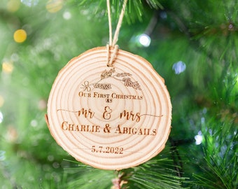 First Christmas Married Ornament, Mr and Mrs Christmas Ornament, Our First Christmas Married as Mr and Mrs Wood Ornament, Gift for husband.