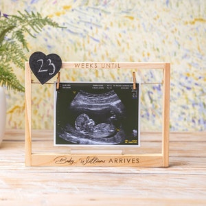 Engraved Baby Frame, Baby Countdown Frame with photo Ultrasound Baby Shower Gift, Mom To Be Gift, Pregnancy Announcement, New Parents Gift image 1