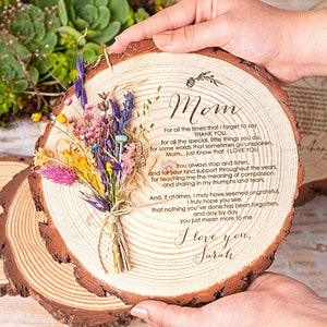 Wood Gifts, Wedding gift for Couple, Birthday Gifts Custom Engraved Wood Slice, Dried Flowers Personalized Gifts for Friends Laser Engraving A - Floral