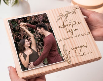 Personalized Wood Block Photo Frame: Engagement Gift for Couples