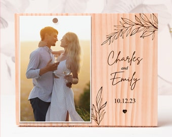Personalized Wood Engagement Picture Frame: Engraved Couple Gift