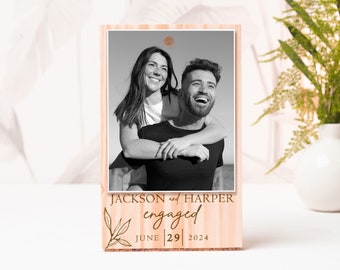 Personalized Engagement Photo Frame: Engraved Wood Gift