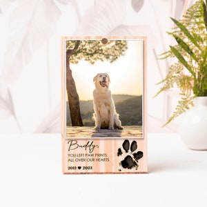 Pet Engraved Wood Photo Block, Custom Animal Paw Print, Pet Loss Gift, Dog Memorial Frame, Picture Frame, Pet Sympathy Gift, Cat Loss Gift
