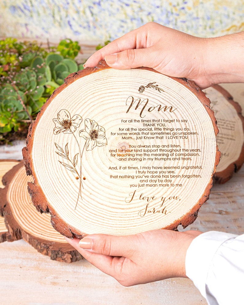 Wood Gifts, Wedding gift for Couple, Birthday Gifts Custom Engraved Wood Slice, Dried Flowers Personalized Gifts for Friends Laser Engraving image 6