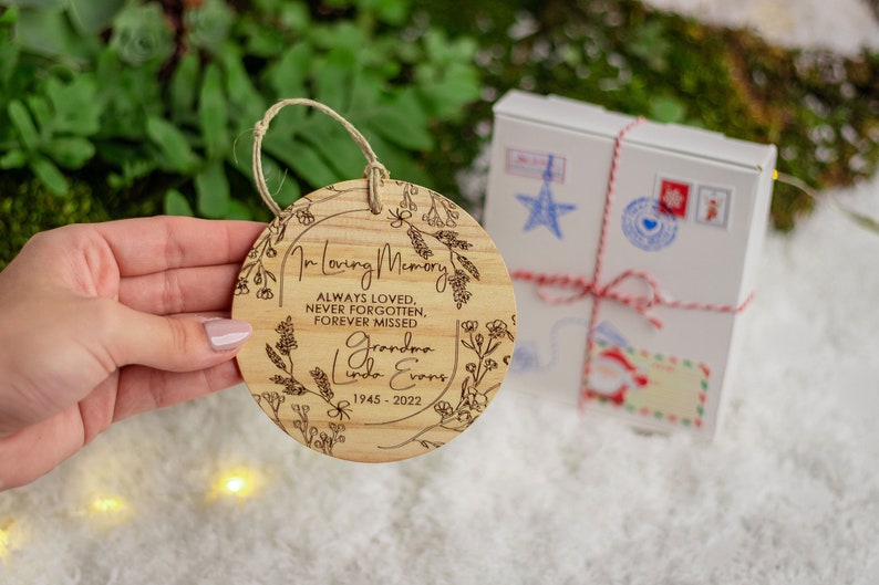 Personalized Memorial Christmas Ornament, Custom In Loving Memory wooden Christmas Ornament, Lost But Never Forgotten Ornament, Memorial image 3