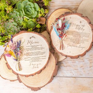 Wood Gifts, Wedding gift for Couple, Birthday Gifts Custom Engraved Wood Slice, Dried Flowers Personalized Gifts for Friends Laser Engraving image 5