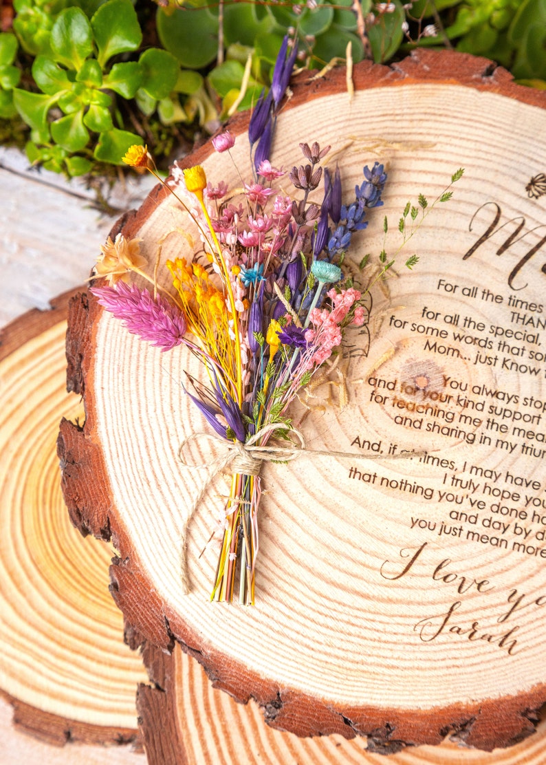 Wood Gifts, Wedding gift for Couple, Birthday Gifts Custom Engraved Wood Slice, Dried Flowers Personalized Gifts for Friends Laser Engraving image 9