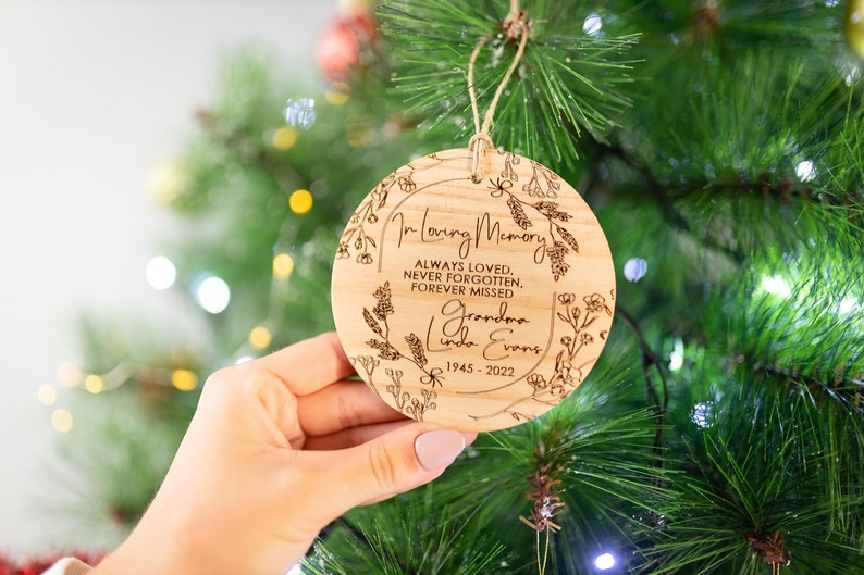 Personalized Memorial Christmas Ornament, Custom In Loving Memory wooden Christmas Ornament, Lost But Never Forgotten Ornament, Memorial image 2