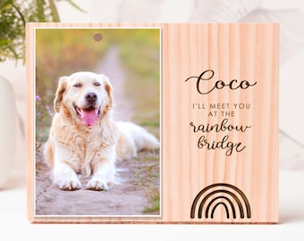 Passing dog Rainbow Memorial, Pet Engraved Wood Photo Block, I'll Meet You at The Rainbow Bridge, Cat Loss Gift, Pet Sympathy Gift
