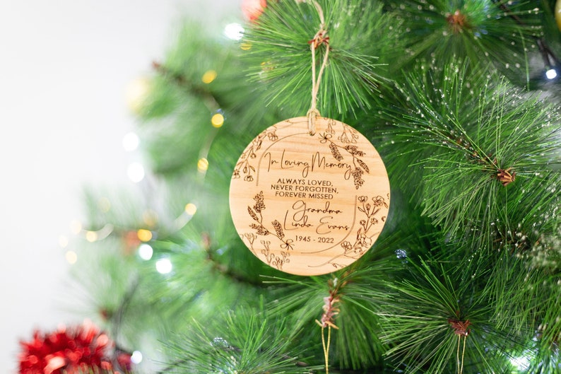 Personalized Memorial Christmas Ornament, Custom In Loving Memory wooden Christmas Ornament, Lost But Never Forgotten Ornament, Memorial image 1