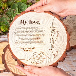 Wood Gifts, Wedding gift for Couple, Birthday Gifts Custom Engraved Wood Slice, Dried Flowers Personalized Gifts for Friends Laser Engraving C - Love
