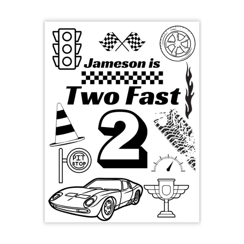 DIGITAL Two Fast Birthday Coloring Pages for Boys | Birthday Party ...