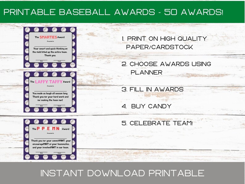 Baseball Team Candy Bar Award Certificates Sports Players Candy Bar