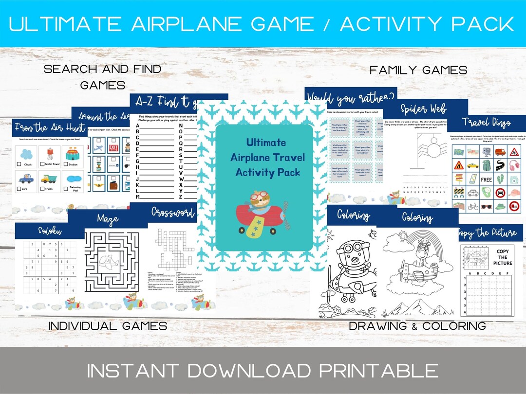 Airplane Travel Games and Activity Pack for Kids and Families Etsy