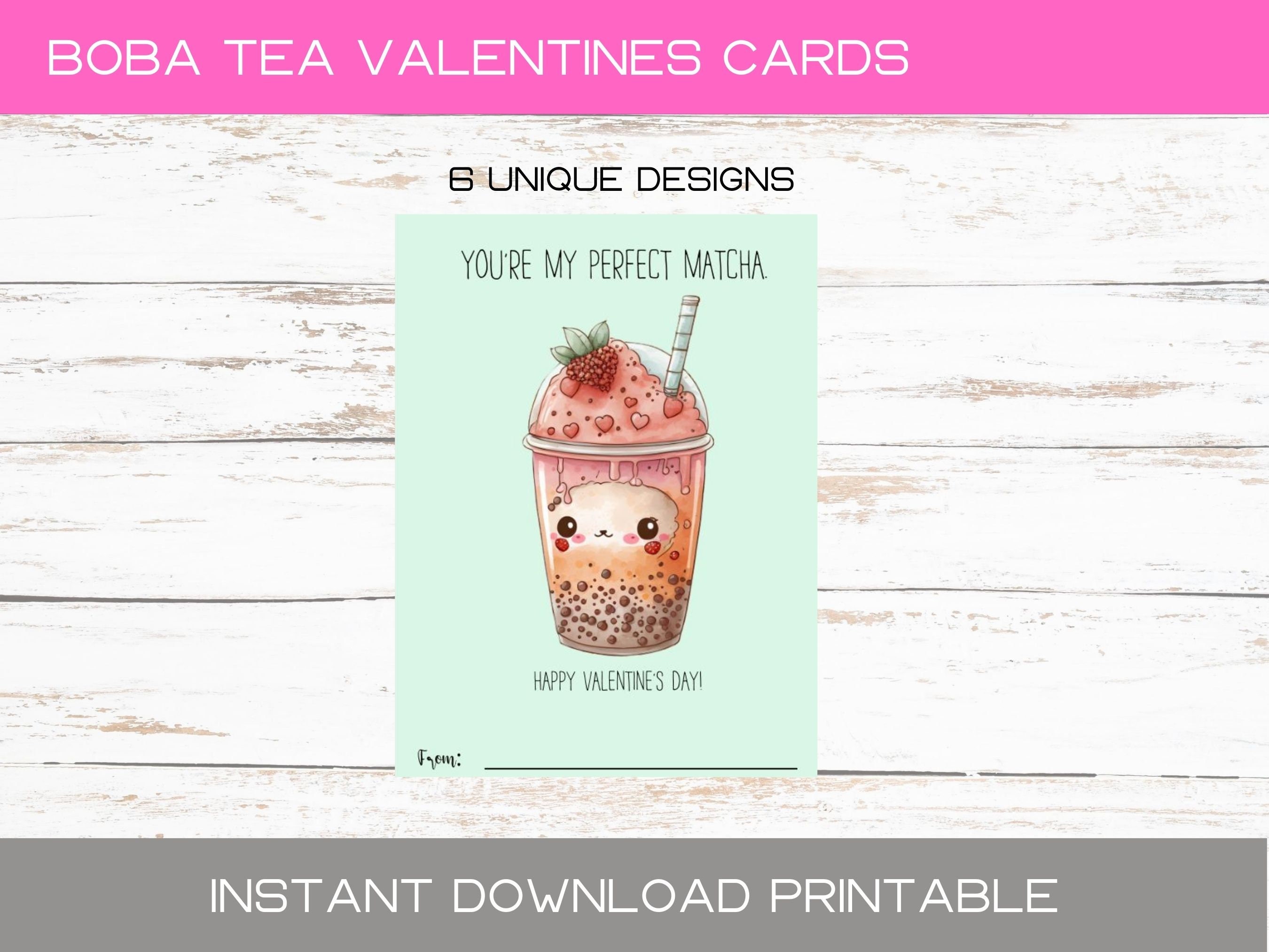 Boba Tea Printable Valentine's Cards Etsy