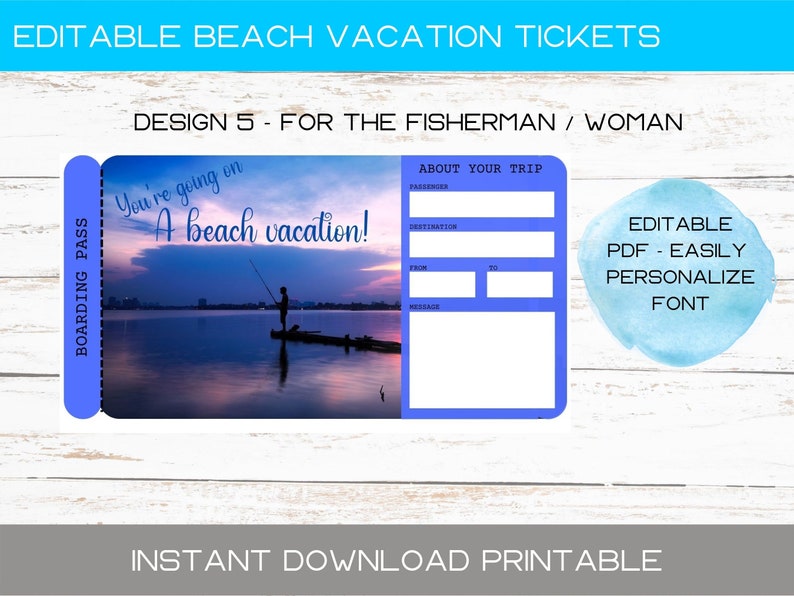 Surprise Beach Vacation Ticket | Vacation Tickets Instant Download ...