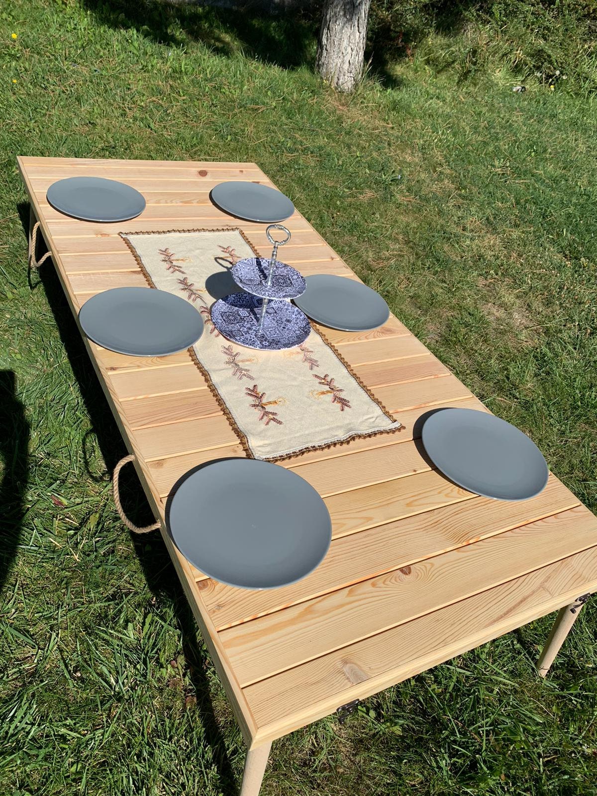 Boho Low Picnic Table,60 30 Inch,Portable Pine Picnic Table For