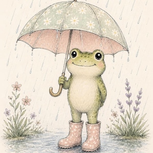 Whimsical Frog Print in Rain Boots, Colorful Wall Art Decor