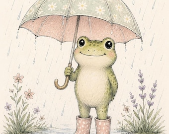 Whimsical Frog Print in Rain Boots, Colorful Wall Art Decor