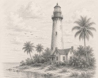Florida Lighthouse Vintage Artwork, Old Decor Print 8.5x11