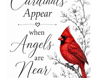 Cardinal Print, Red Bird Memorial Wall Art With Angel Quote