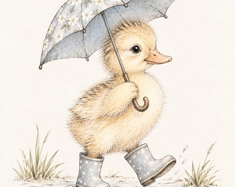 Duckling in Rain Boots Wall Art Vintage Watercolor Animal Print Baby Duck Nursery Wall Art  Farmhouse Wall Decor