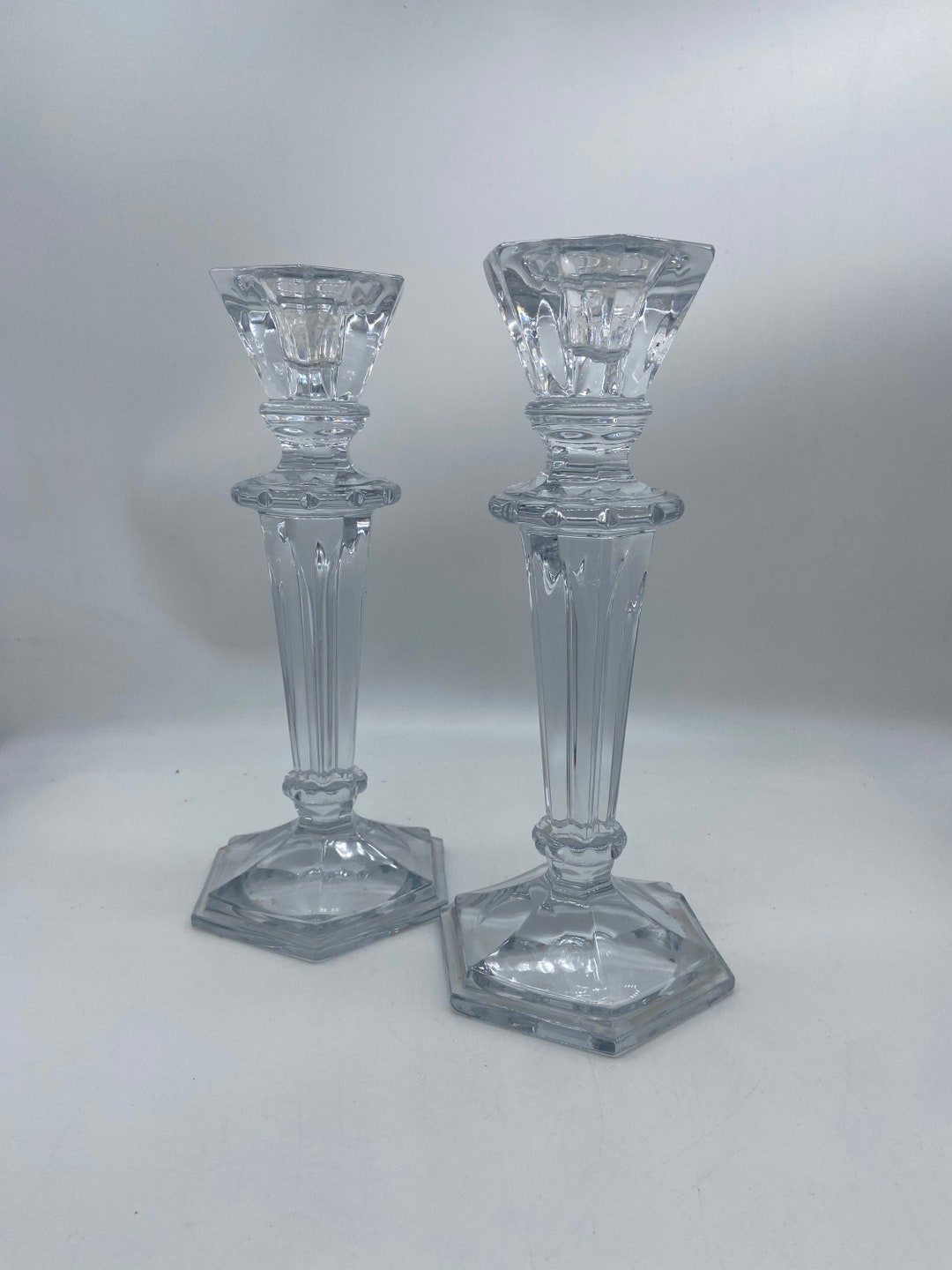 Crystal Candlesticks Set of 2 Matching Solid Glass Vintage Crystal