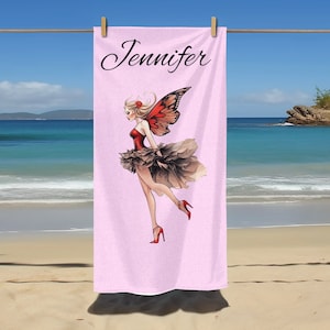 Personalized Fairycore Beach Towel, Fairy Beach Towel, Custom Pool Towel, Vacation Gift, Personalized Towel, High Heels Towel, Name Towel