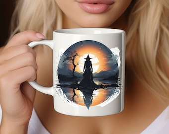 Caneca de Halloween de bruxa personalizada, caneca de café de bruxa, caneca de bruxa de Halloween personalizável, xícara de chá de outono assustador, caneca de chapéu de bruxa, caneca personalizada