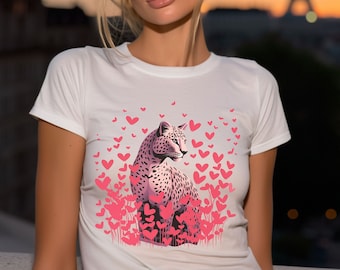 Pink Cheetah Shirt, Leopard Shirt, Cheetah Tshirt, Cheetah T-Shirt, Cute Heart Shirt, Valentines Day Top, Boho Crewneck, Leopard Teeshirt