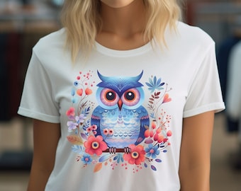 Cute Owl Shirt, Flower Owl T shirt, Pressed Flower T-Shirt, Owl Tee, Pretty Owl Tee, Nature Tee, Owl Shirt, Floral Owl Shirt, Boho Owl Shirt