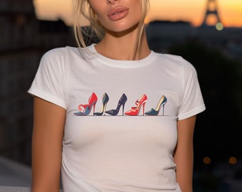 High Heels T-Shirt, Red Bottom Heels Tshirt, Glam Girls Stilettos Shirt, Valentines Day Gift Idea, Fashionista Shoes Teeshirt
