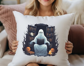 Gespenst lesen Halloween Kissen, Spooky Ghoul Kissen, Saisonales Dekokissen, Witchy Skull Kissen, dekoratives Kissen, Halloween Bibliothek Dekor