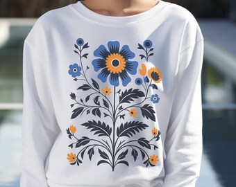 Cottagecore Floral Sweatshirt, Cottagecore Autumn Floral Sweater, Botanical Nordic Nature Pullover, Flower Lover Abstract Shirt, Girly Top