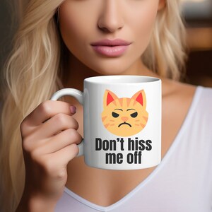 Kat koffiemok, boze kat theekop, grappige kat mok, domme kat cup, kattenliefhebbers cadeau, domme kat mok, sissende mok, oranje kat mok, cadeau voor haar