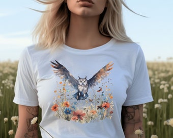 Floral Owl Shirt, Flower Owl T shirt, Pressed Flower T-Shirt, Owl Tee, Garden Lover Shirt, Nature Tee, Forestcore Sweater, Cute Owl Shirt