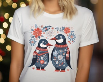 Cute Penguin Shirt, Floral Penguin Tshirt, Folklore Crewneck, Penguin Christmas Tshirt, Penguin Lover Gift, Whimsical Wildlife Tee, Boho Tee