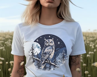 Lunar Owl Shirt, Moon Owl T shirt, Forrestcore T-Shirt, Owl Tee, Owl Shirt, Garden Lover Shirt, Nature Tee, Woodland Wildlife Animal