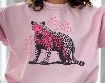 Pink Leopard Sweater, Hot Pink Leopard Sweatshirt, Jungle Animal Sweater, Cheetah Sweatshirt, Pink Cheetah Sweater, Boho Leopard Shirt