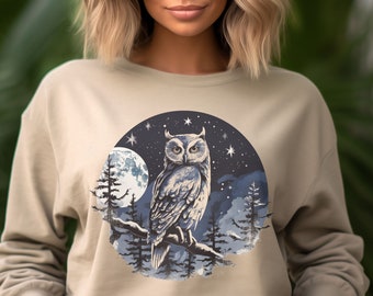 Lunar Owl Sweatshirt, Moon Owl Sweater, Forestcore Sweater, Owl Sweatshirt, Owl Shirt, Garden Lover Sweater, Woodland Wildlife Animal