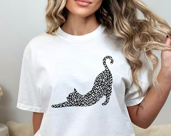 Stretching Cat Shirt, Cheetah Print Shirt, Cheetah Print Cat Shirt, Comfort Colors Cat Tshirt, Cheetah Print T-Shirt, Leopard Print Tee